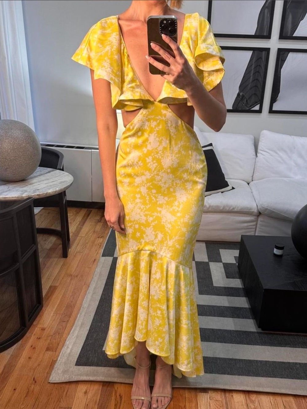 Yellow Floral Cutout Maxi Dress